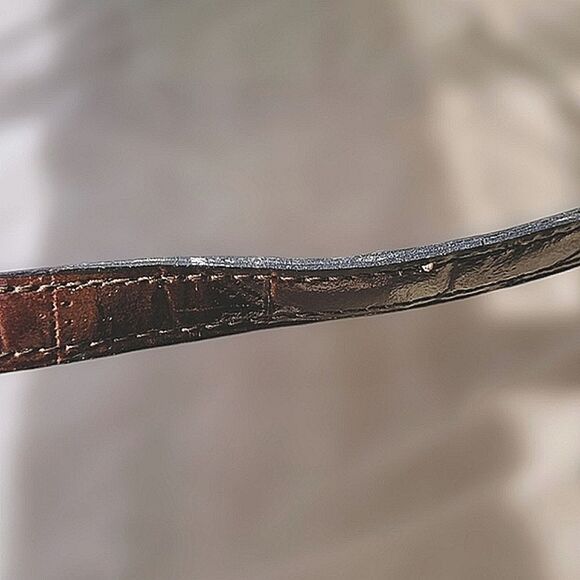 Vtg 80s chestnut croc embossed patent leather shoulder satchel - Picture 10 of 15